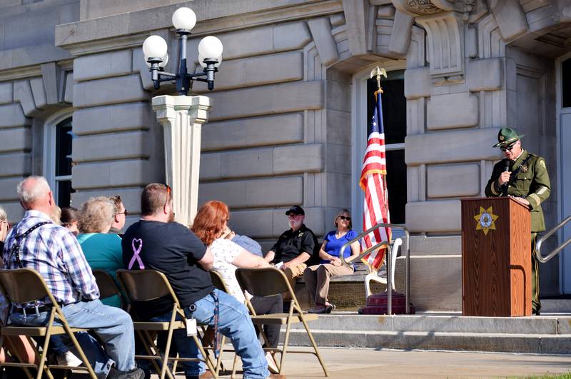 Local law enforcement host a ceremony for National Police Week on May 16 outside the Jasper County Courthouse. Officers, dispatchers and jailers participated in the ceremony, which honors the six local individuals who died on active duty or in the line of duty.