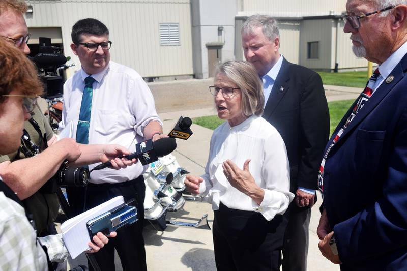 U.S. Rep. Mariannette Miller-Meeks speaks with reporters on Aug. 15 outside Chevron Renewable Enegy Group in Newton. As chair of the Conservative Climate Caucus, Miller-Meeks spoke about climate change and the need for an "all of the above" approach to renewable energies.