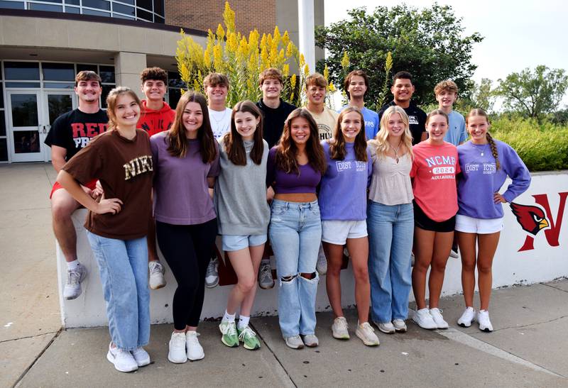 From left, top row: Derek Wermager, Peyton Rozendaal, Damien Smith, Ezra Bartell, Cade Bauer, Zane Munger, Jose Benitez and Landon Bozarth. From left, bottom row: MeLayna Budinich, Ella Machin, Delaney Woollums, Alex Garvis, Alex Riney, Macy Lampe, Paige Benson and Peyton Ray. These 16 Newton High Shool seniors are the 2024 candidates for Homecoming king and queen.