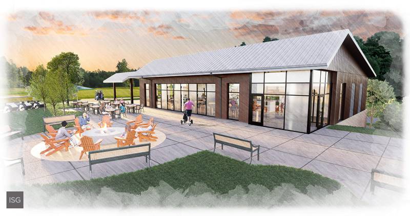 Renderings by ISG, Inc. show what the exterior of the Westwood Golf Course Clubhouse could look like when fully constructed.