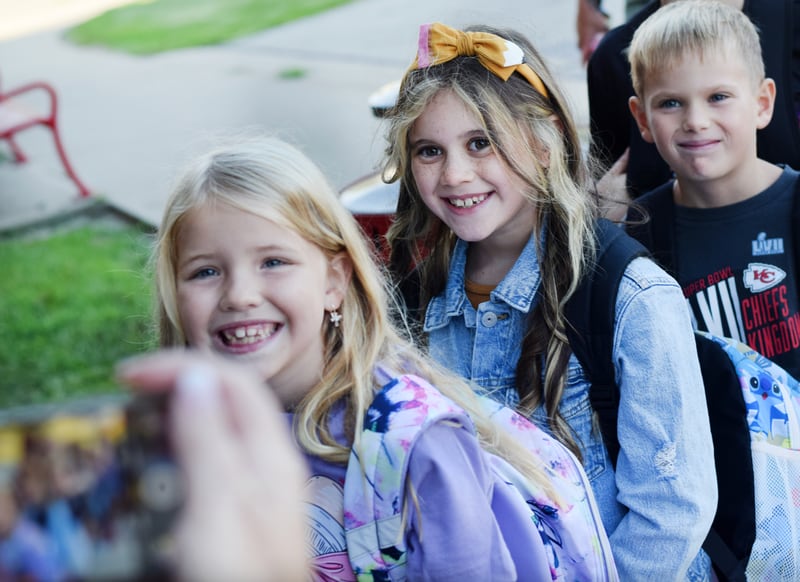 Students say farewell to parents and hello to teachers for the first day of school on Aug. 23 at Woodrow Wilson Elementary School in Newton.