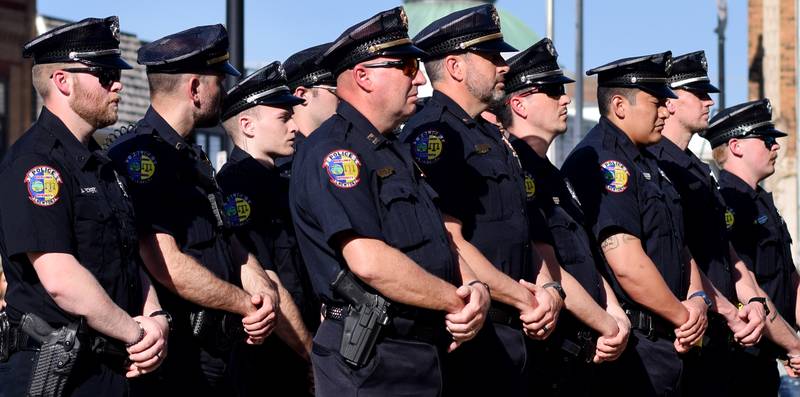 Local law enforcement host a ceremony for National Police Week on May 16 outside the Jasper County Courthouse. Officers, dispatchers and jailers participated in the ceremony, which honors the six local individuals who died on active duty or in the line of duty.