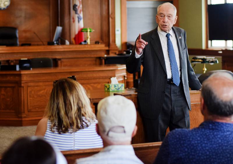 U.S. Sen. Chuck Grassley meets with constituents during a town hall meeting June 21 at the Jasper County Courthouse in Newton.