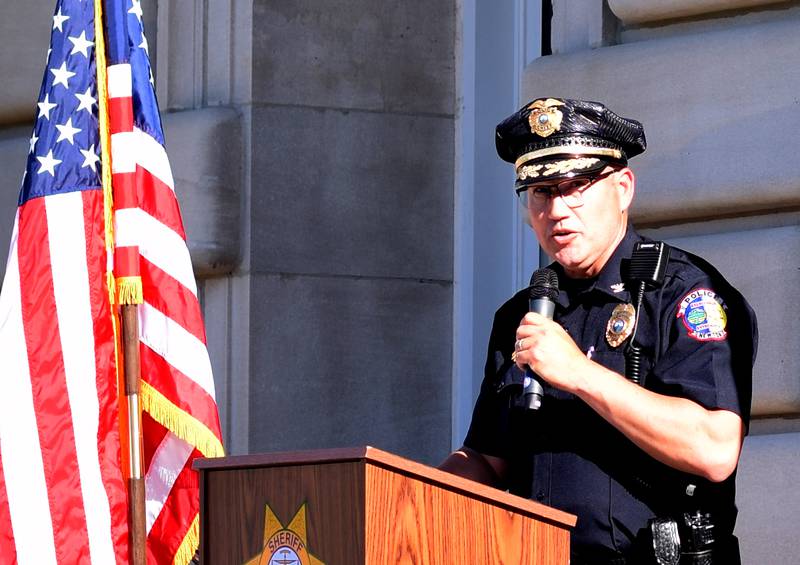 Local law enforcement host a ceremony for National Police Week on May 16 outside the Jasper County Courthouse. Officers, dispatchers and jailers participated in the ceremony, which honors the six local individuals who died on active duty or in the line of duty.