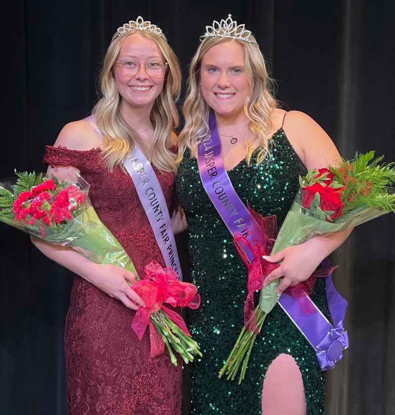 Meredith Chipps, left, was crowed Jasper County Fair Princess and Libbie Keith, right, took home the title Jasper County Fair Queen at the annual contest June 15.