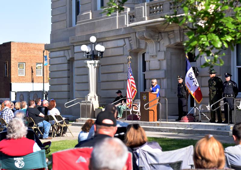 Local law enforcement host a ceremony for National Police Week on May 16 outside the Jasper County Courthouse. Officers, dispatchers and jailers participated in the ceremony, which honors the six local individuals who died on active duty or in the line of duty.