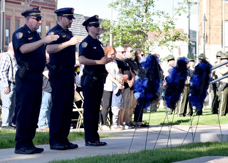 Local law enforcement host a ceremony for National Police Week on May 16 outside the Jasper County Courthouse. Officers, dispatchers and jailers participated in the ceremony, which honors the six local individuals who died on active duty or in the line of duty.