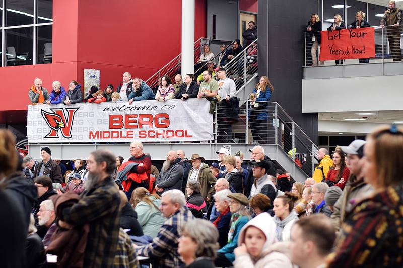 Newton residents gather during caucus night Jan. 15 at Berg Middle School. Despite frigid temperatures and overwhelming snowfall, residents showed up in droves to participate in the caucuses, which were overwhelmingly in support of former president Donald Trump in Jasper County and throughout the state.