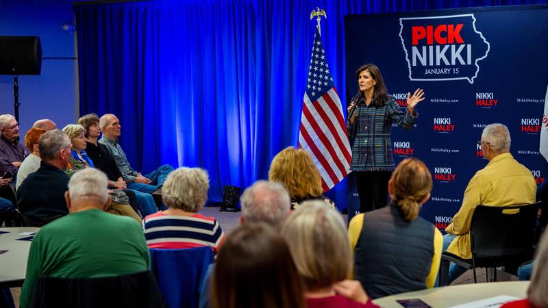 Republican presidential candidate Nikki Haley speaks with Jasper County residents at a Newton town hall on Nov. 17 in the DMACC Newton Campus. During the event, Haley was endorsed by a familiar face in Jasper County.